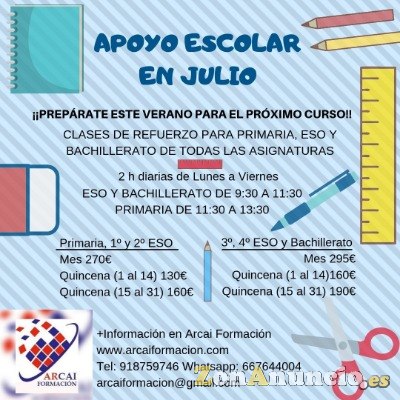 Clases intensivas de Apoyo escolar en Julio